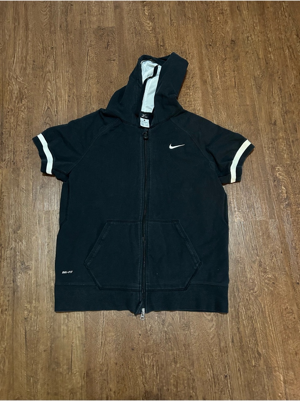 Nike Black and White Dri-FIT Short Sleeve Hoodie